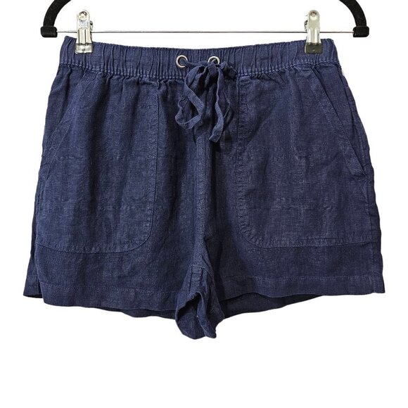 C&C California High Waist Pull On Navy 100% Linen Shorts - Picture 1 of 8